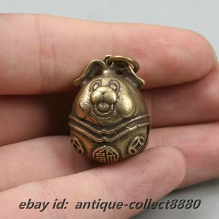 26MM/13g Curio Chinese Bronze Lovable Zodiac Animal Foo Dog Small Bell Pendant 3
