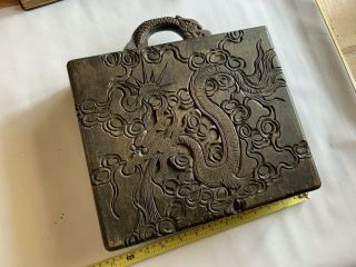 Poker Chip Holder Tray Box Carved Asian Chinese Vintage Antique Dragon Wood Case
