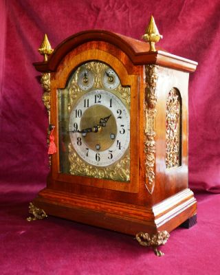 Antique Victorian Mahogany & Gilt Brass Bracket Clock Case With Quartz Movement