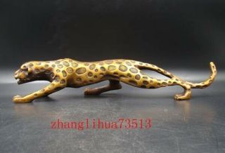 300mm Collectible Handmade Carving Statue Leopard Panther Copper Brass Deco Art