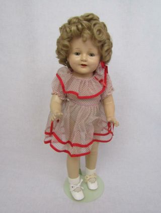 Vintage Shirley Temple Doll Composition Cloth Flirty Eyes Wig Dress Socks Shoes