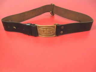 Indian War Us Army Pattern 1885 Leather Saber Belt W/us Brass Buckle Plate Sz 36