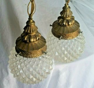 Vintage 2 Globe Swag Hanging Lamp Light Crystal Glass Prism