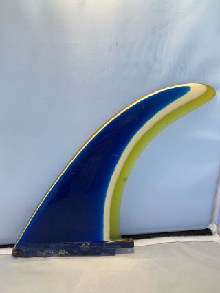 Vintage 1970’s Rainbow Longboard Surfboard Center Fin Blue White/ Yellow 8 Inch