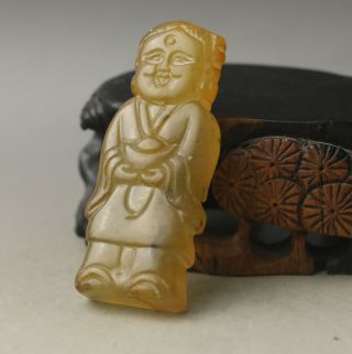 Old Chinese Natural Jade Hand - Carved Buddha Statue Pendant