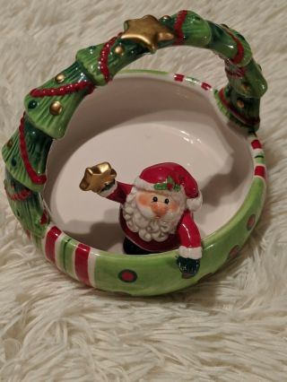Fitz And Floyd Essentials Merry Christmas Santa Basket Xmas Holiday Candy Bowl