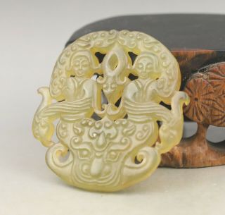 Old Chinese natural jade hand - carved buddha dancer pendant 2