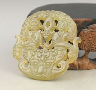 Old Chinese natural jade hand - carved buddha dancer pendant 3
