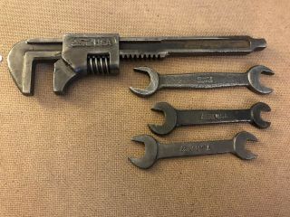 Vtg.  Antique Ford Script Adjustable Monkey Lug Open End Wrenches Model T 1917