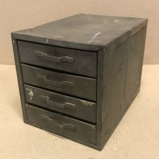Vintage 4 Drawer Metal Tool Box Industrial Small Parts Bin Storage Cabinet