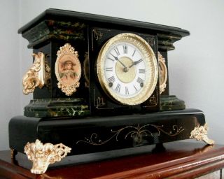 Old Antique Sessions Black Mantel Shelf Clock Fauntleroy 1905 Fully Restored 2