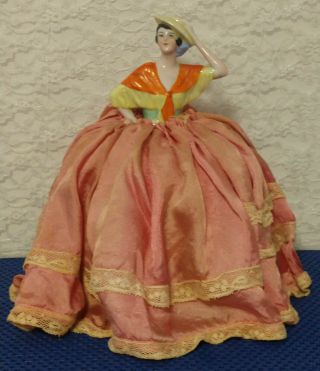 Vintage Porcelain Half Doll Pin Cushion Made In Germany 8 1/2 "
