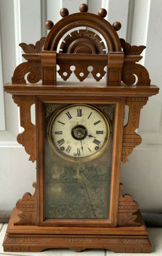 19th C.  Seth Thomas 8 Day Half Hour Strike Gingerbread Kitchen Mantel Clock
