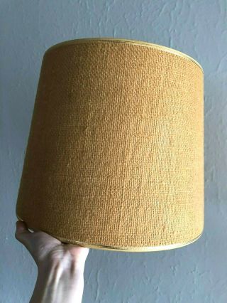 Vintage Mid Century Modern Burlap Lamp Shade Brown Mcm Gold Woven Tweed Fiber