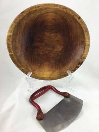 Vintage Primitive Distressed Munising 9” Wooden Wood Chopping Bowl With Ulu