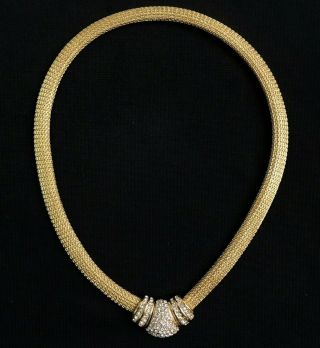 Vintage Christian Dior 16 " Clear Rhinestone,  Gold Tone Mesh Choker Necklace