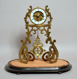 Very Attractive Large Antique 19thc French Silvani Paris Skeleton Mantel Clock