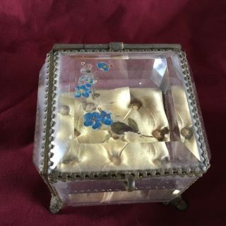 Victorian Painted Beveled Glass And Ormolu Jewelry Casket Box