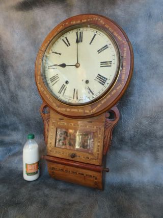 A Good Newhaven 8 Day Bell Strike Drop Dial Wall Clock C1890 Serviced