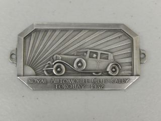 Vintage Rac Royal Automobile Club Rally Torquay 1932 Metal Car Badge Plaque
