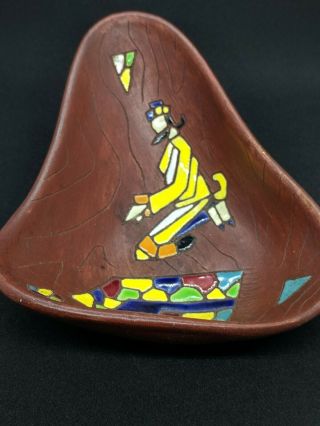 1950 Keramos Israel Mosaic Wall Plaque Hanging Art Pottery Bowl Handmade Dish