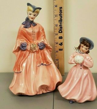 Florence Ceramic Figurines Camille Vintage Pink Dress With Matching Girl Figure