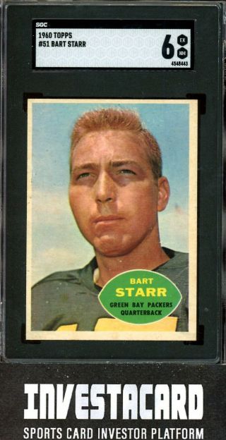 1960 Topps Bart Starr 51 Vintage Football Card Green Bay Packers Sgc 6 Hof