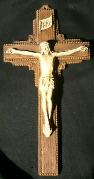 Vintage Jesus Wood Cross Crucifix Inri Wall Hanging Religious Collectible Decor