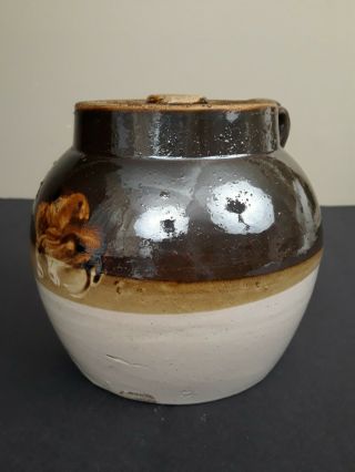 Antique Primitive American Stoneware Pottery Lidded Brown Glaze Crock Bean Pot