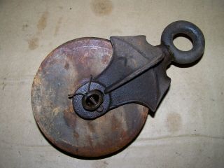 Antique Wood And Cast Iron Barn Pulley X Old Vintage Farm Decor