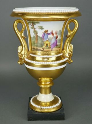 Fine Antique C 19th French Sevres Style Paris Porcelain Dolphin Handle Urn Vase