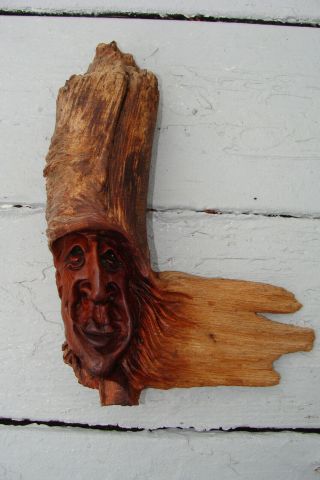 Wood Spirit Carving Tree Knot Forest Hobbit Hand Carve Face Folk Art Mountainman