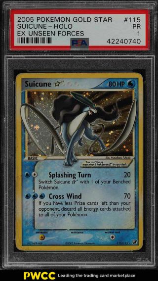2005 Pokemon Gold Star Ex Unseen Forces Holo Suicune 115 Psa 1 Pr (pwcc)