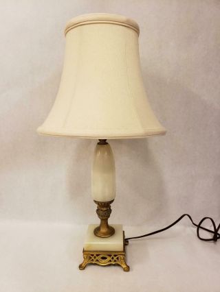 Vintage Alabaster Marble 18 " Table Lamp Brass Base With Classic Diane Lampshade