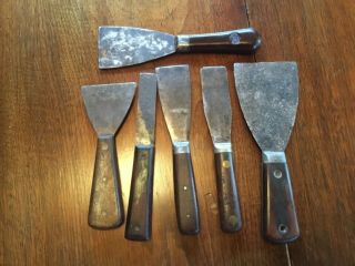Vintage Putty Knives - 6 Total.  5 W/ Wood Handles & 1 Other (marked Ridgley)