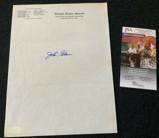 John Glenn Signed Autograph Senate Letter Head Jsa Astronaut Orbit Moon Rare