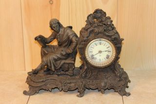 Antique Ansonia Figural Mantle Statue Clock C.  A.  1901 Runs