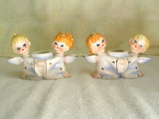 Vintage Lefton Candle Holders Porcelain Angel Boy Girl