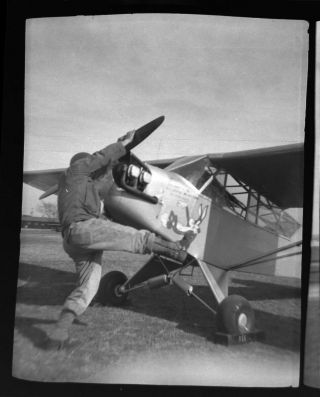Vtg 1940 Ww2 - Era Photo Film Negative Military Aaf Aircraft Piper L - 4 Nose Art 3