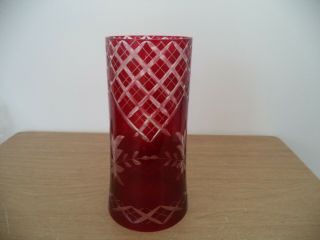 Art Deco Bohemian Red To Clear Cut Glass Shade? 7 " Tall X 3 " Top 3 1/2 " Bottom Op