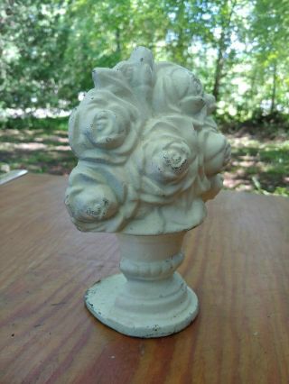 Antique Hubley? White Basket Of Flowers Cast Iron Door Stop 8.  25  Rosebuds 30s