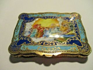Vintage Enamel Hand Painted Compact Made In Italy Aurora Chariot Of Sun