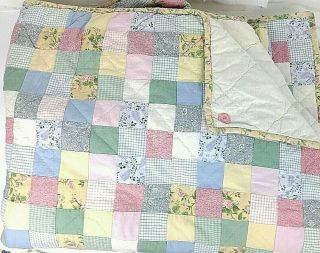Vintage Hand Made Quilted Pieced&sewn Square Patchwork Quilt 89x100 Floral King