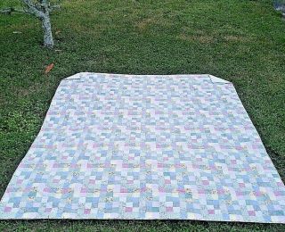 Vintage Hand Made Quilted Pieced&Sewn Square Patchwork Quilt 89X100 Floral King 2