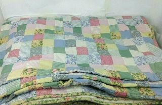 Vintage Hand Made Quilted Pieced&Sewn Square Patchwork Quilt 89X100 Floral King 3