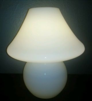 Vintage Mid Century Modern Murano Glass Mushroom Table Lamp - White Opaque - 15 "