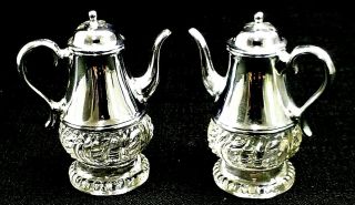 Pewter & Glass Teapot Coffee Pot Salt & Pepper Shakers Vintage 3 " Tall
