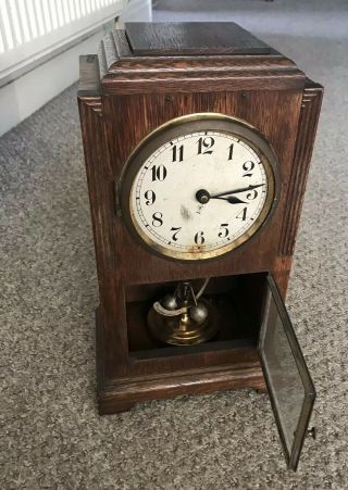 Rare Vintage Wooden Mantel Clock With Brass Workings