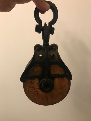 Vintage Barn Pulley Hudson 1133 Cast Iron Wood Block And Tackle