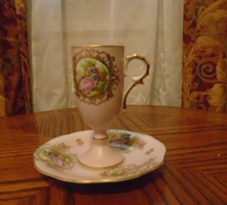 Vintage Lefton China Hand Painted Tea /coffee Cup & Saucer Courting Couple